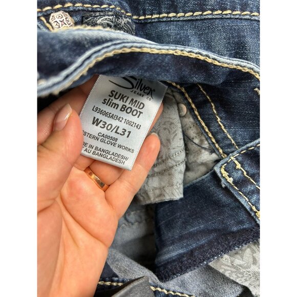 Silver Jeans Suki Bootcut Women’s Size 30 X 31 Mid Slim Boot Blue Fluid Denim - Picture 3 of 9